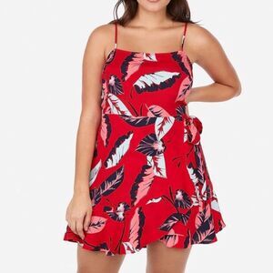 Express Red and Blue Tropical Hawaiian Ruffle Hem Smocked Mini Dress SZ XS